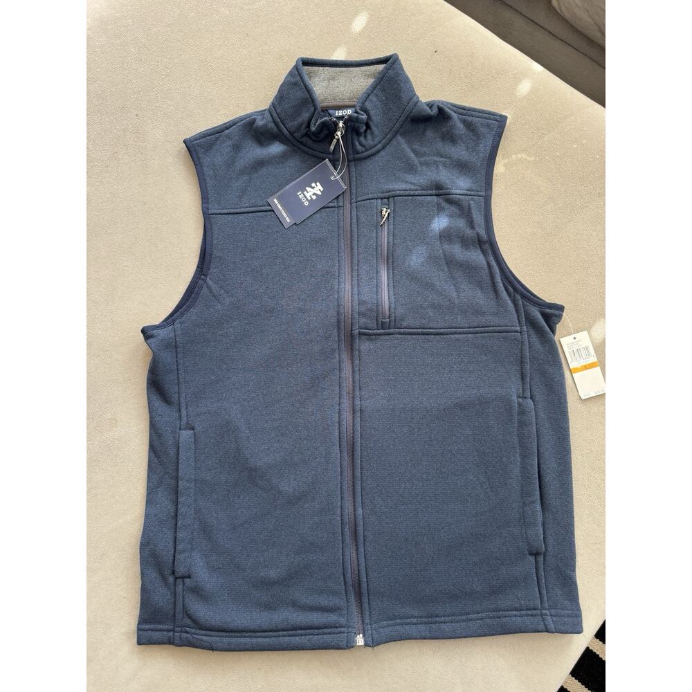 Izod Vest Sweater Fleece Men's Small Navy Blue Fleece Full Zip Pockets